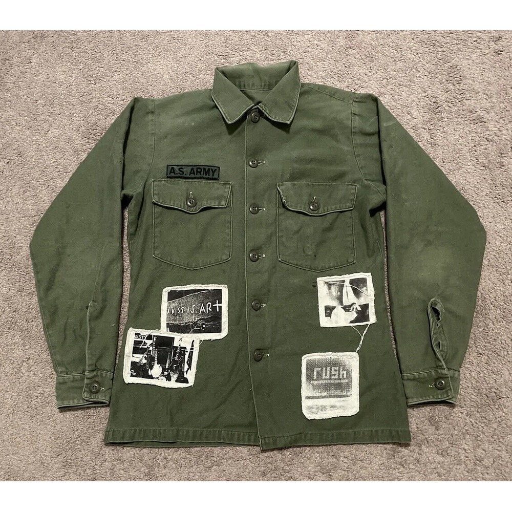 AS65 Alessandro Squarzi Vintage Embroidered Gabardine Shirt In Army Green RARE‎